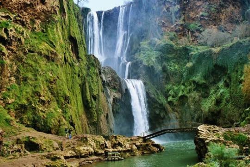  A stunning waterfall tumbles through a lush landscape, surrounded by dense greenery, highlighting the splendor of nature.While travel trips