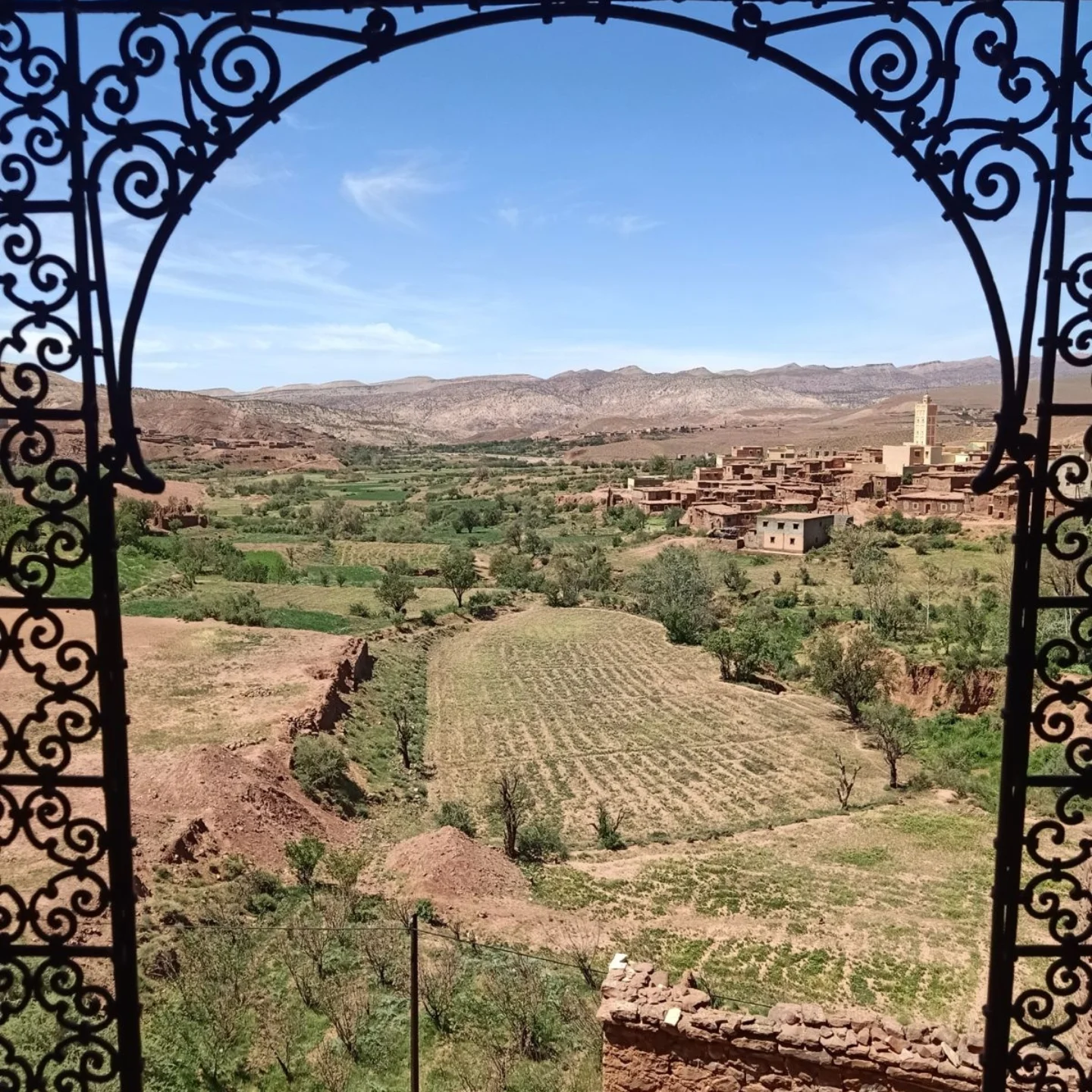 Ornate carved plasterwork and zellij tiles inside Telouet Kasbah