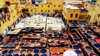 Colorful pots line the streets of fes, showcasing the city's vibrant culture and artistic craftsmanship.7 Days Tour from Fes