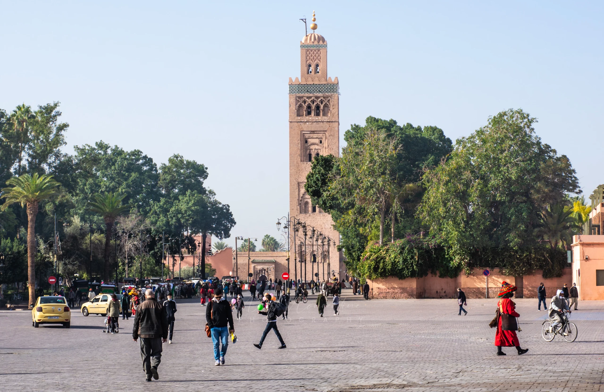 Vue panoramique de Marrakech avec les toits de la médina et les montagnes de l'Atlas en arrière-plan