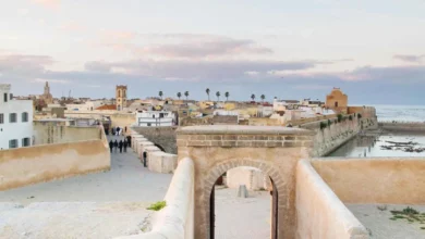 View from the top of the old city wall, showcasing historic buildings and a panoramic landscape beyond.