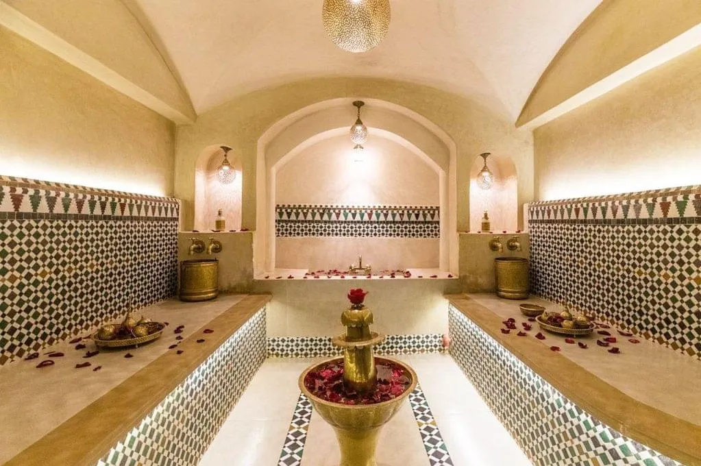 Spa area at the Royal Moroccan Hotel featuring elegant decor, soothing ambiance, and luxurious treatment spaces.