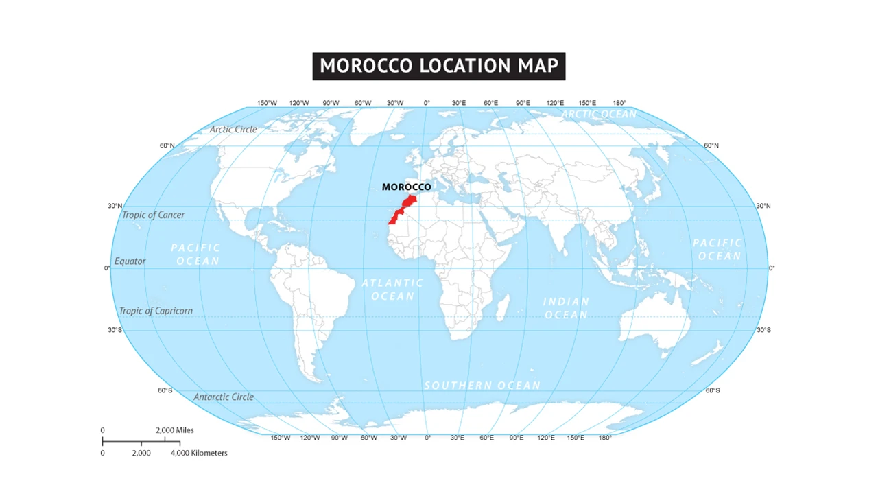 Where is Morocco located — map showing Morocco's position in northwestern Africa