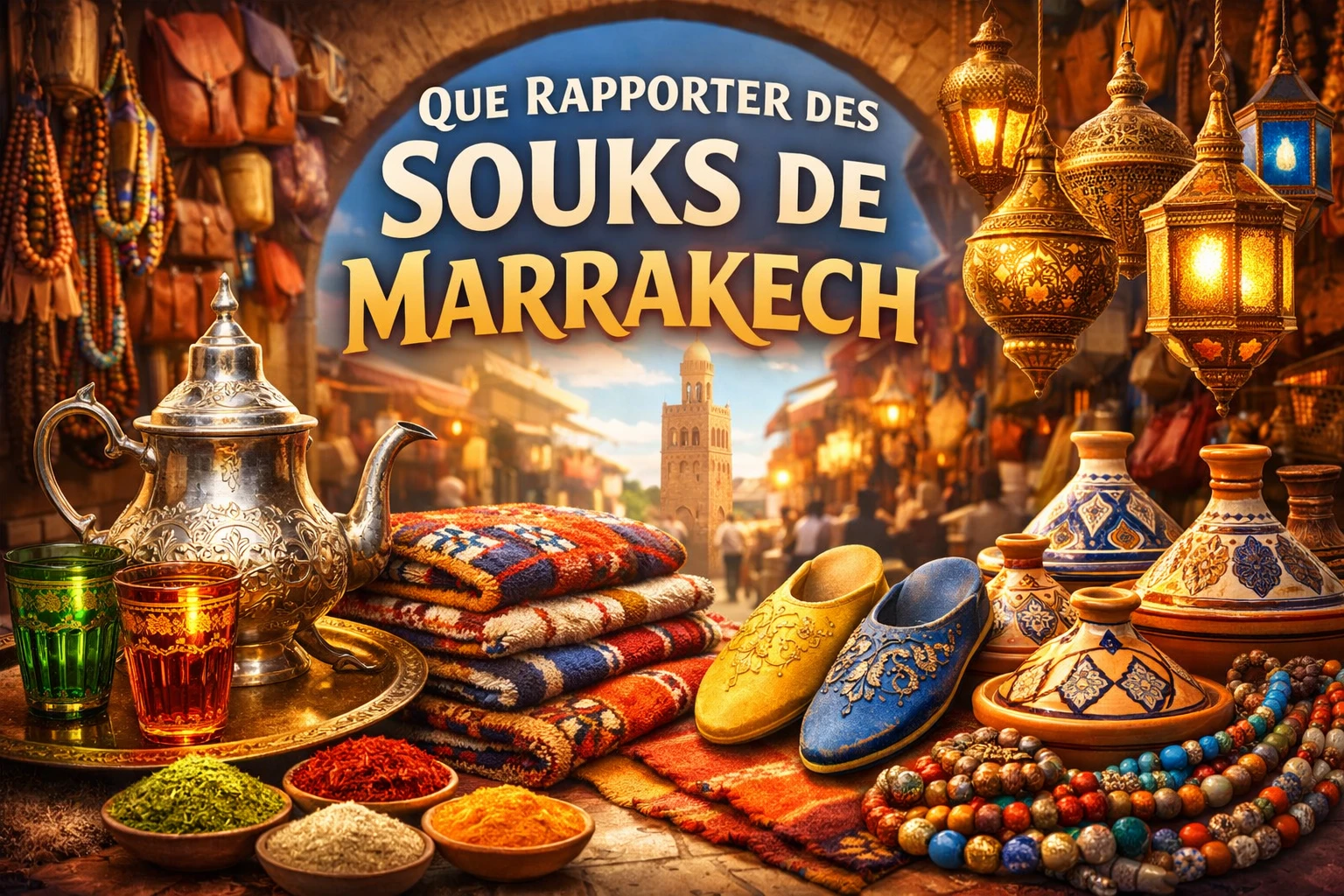 Artisanat et produits exposés dans les souks de Marrakech — que rapporter de la médina