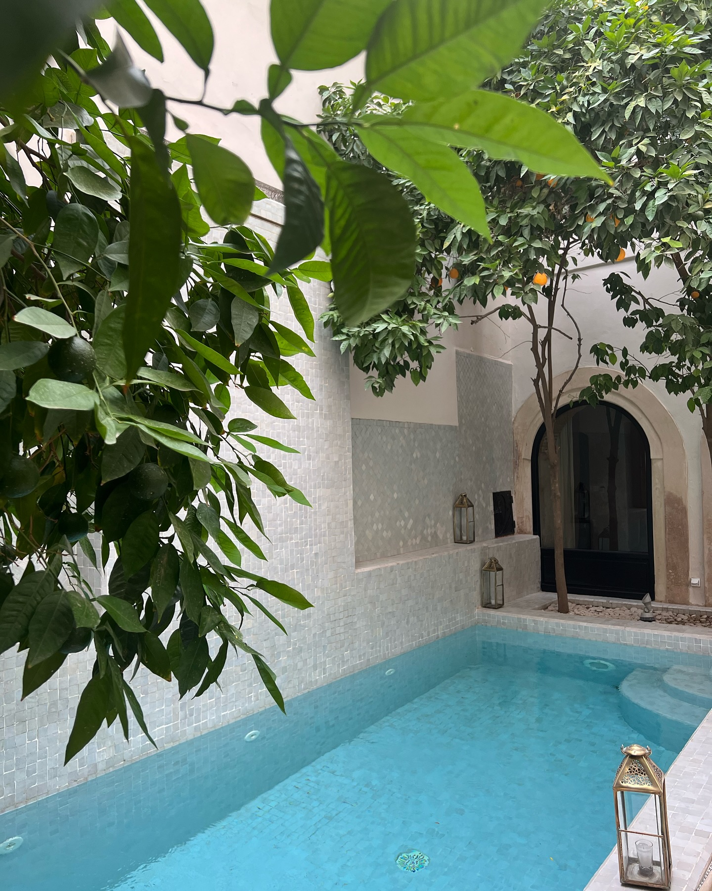 Riad Kheirredine heated rooftop pool at sunset overlooking Marrakech medina