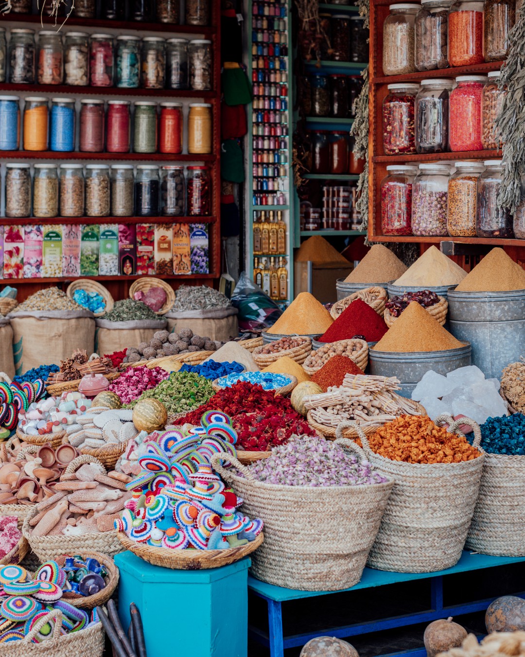 Traditional spice stall in Souk el Attarine Marrakech