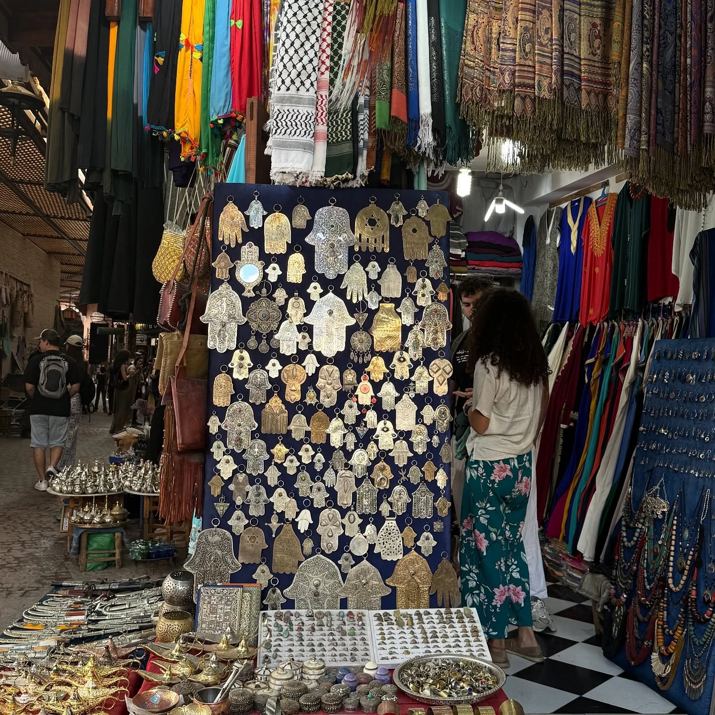 Traditional Moroccan silver jewelry display