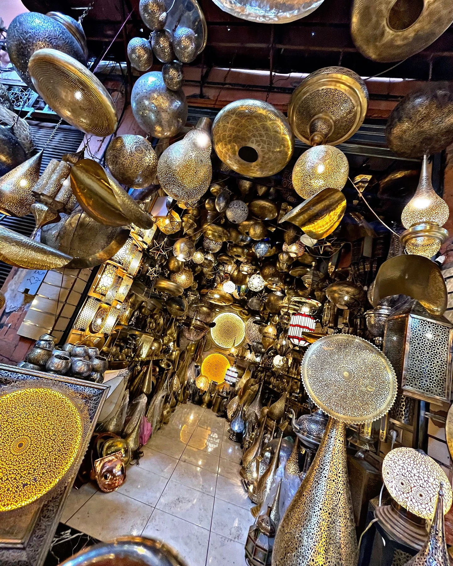 Moroccan brass lanterns at Souk Haddadine