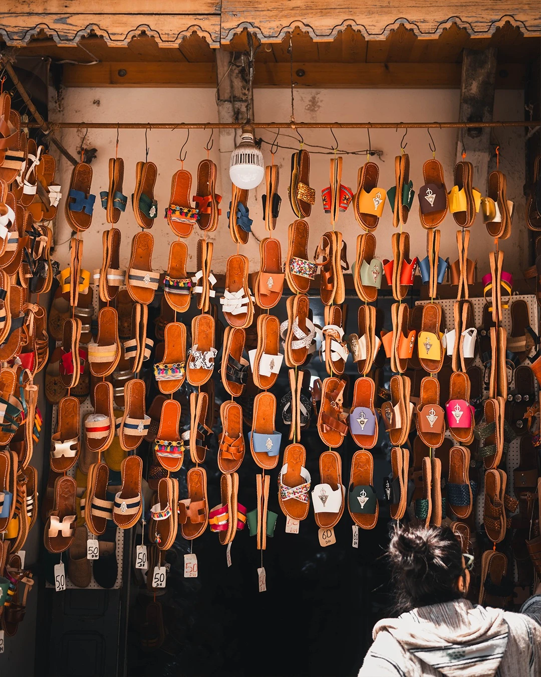 Traditional Moroccan babouches at Marrakech Slipper Souk
