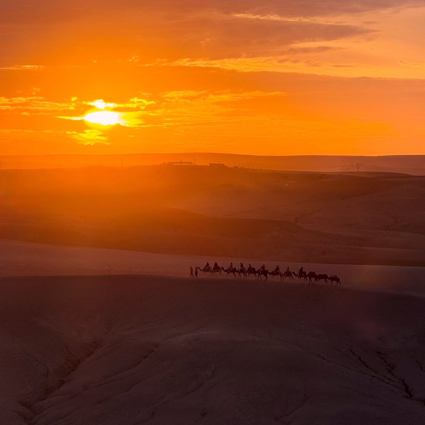 Agafay Desert sunset near Marrakech Morocco golden sky