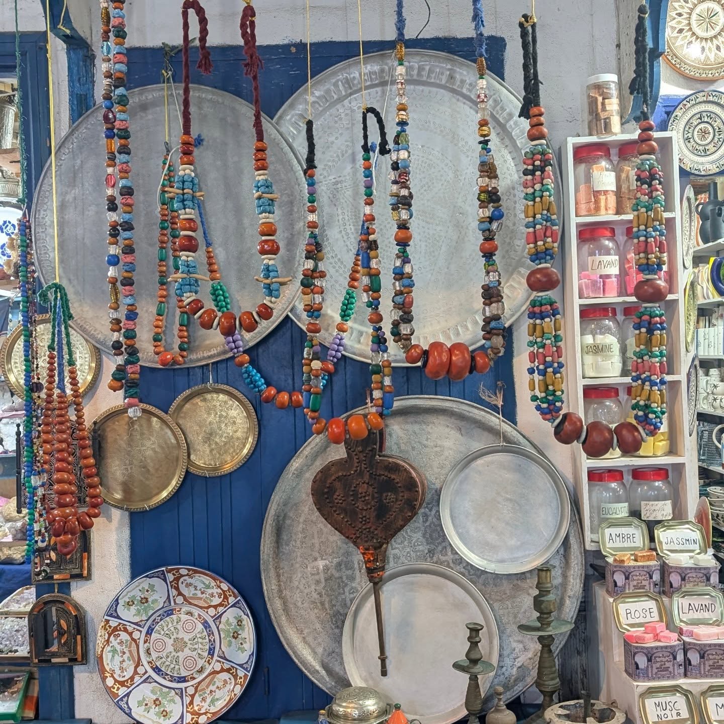 Traditional Moroccan goods displayed in the souks of Marrkech