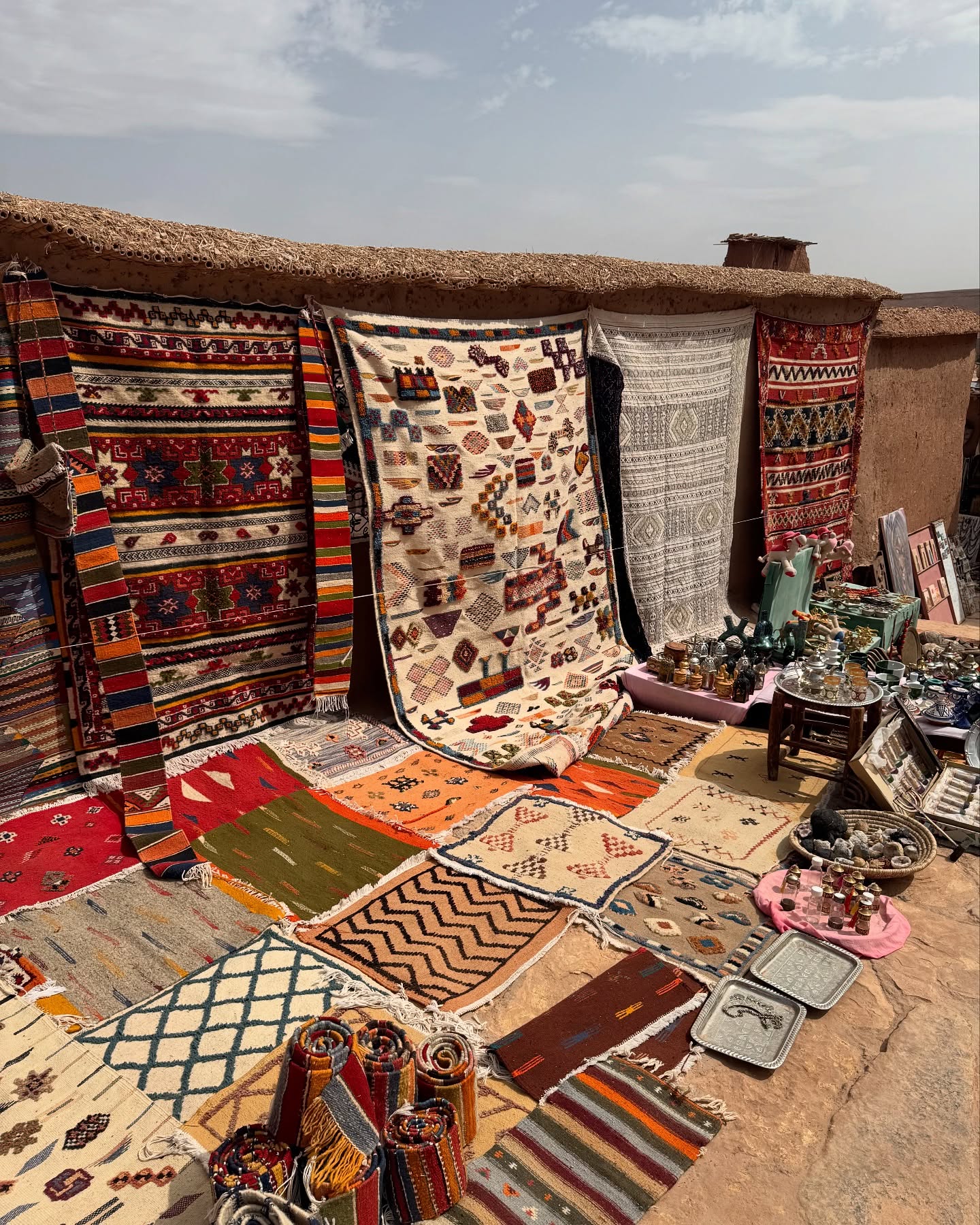 Atlas mountain Berber carpet displayed in souk