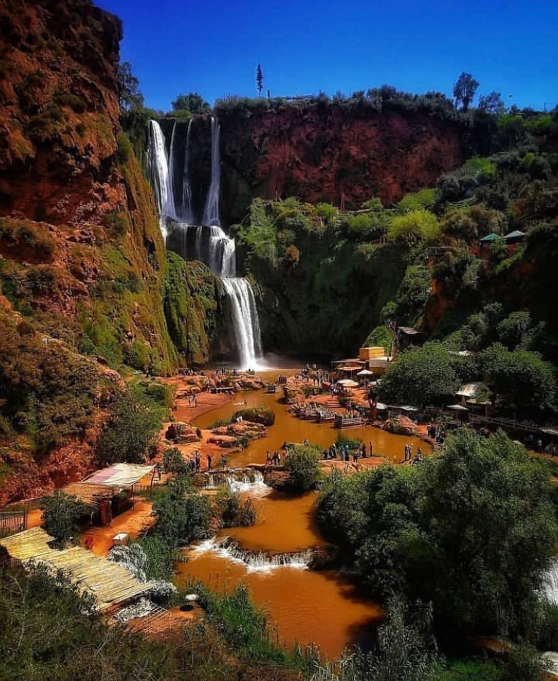 Ouzoud Waterfalls evening view green valley Morocco