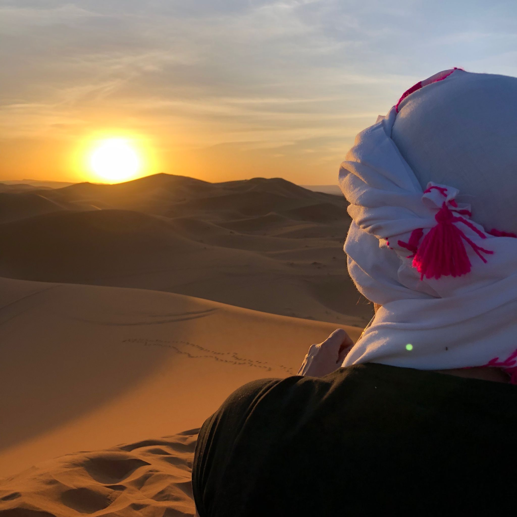 Sunset in Merzouga desert dunes Morocco
