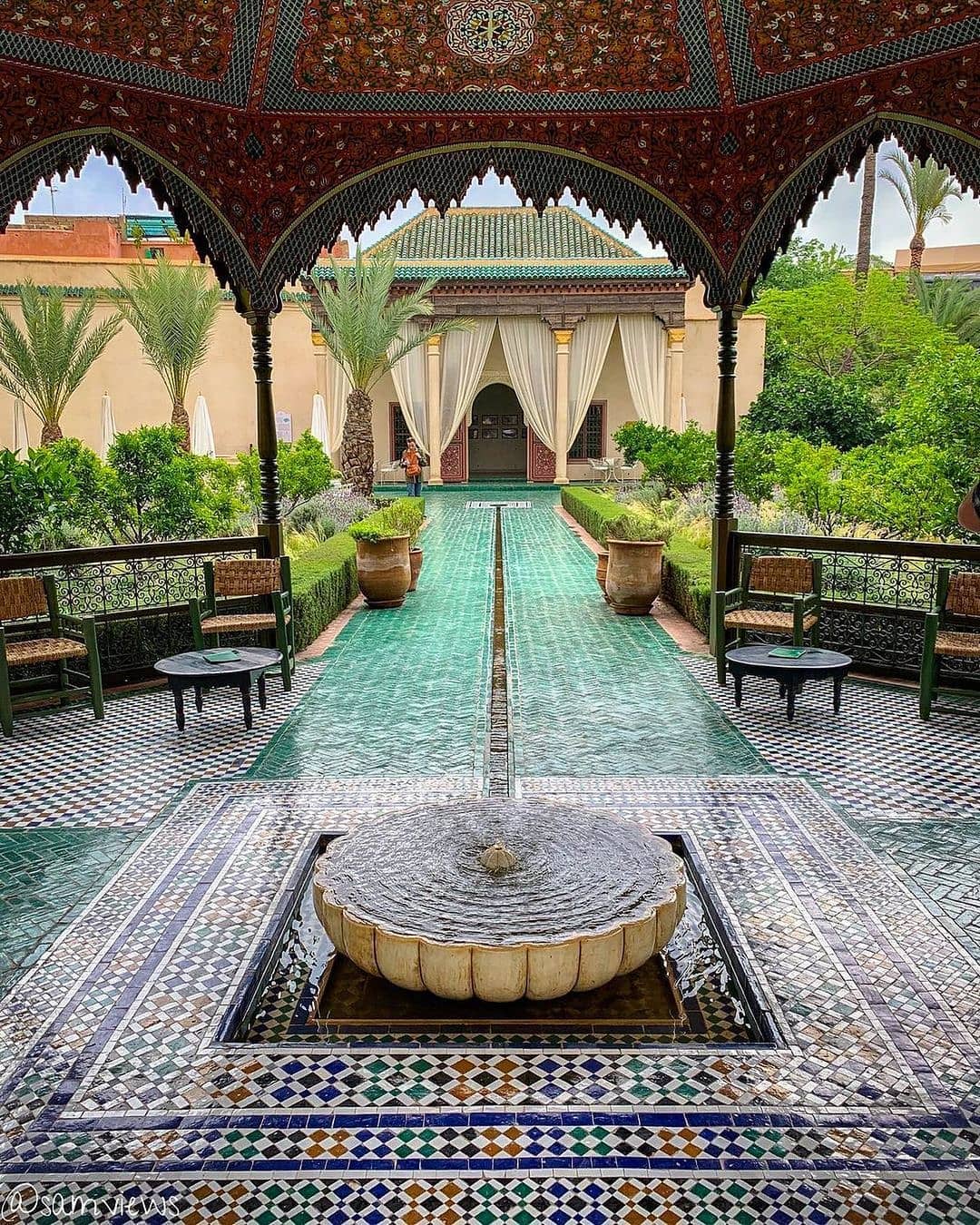 The Secret Garden in Marrakech with fountains and greenery