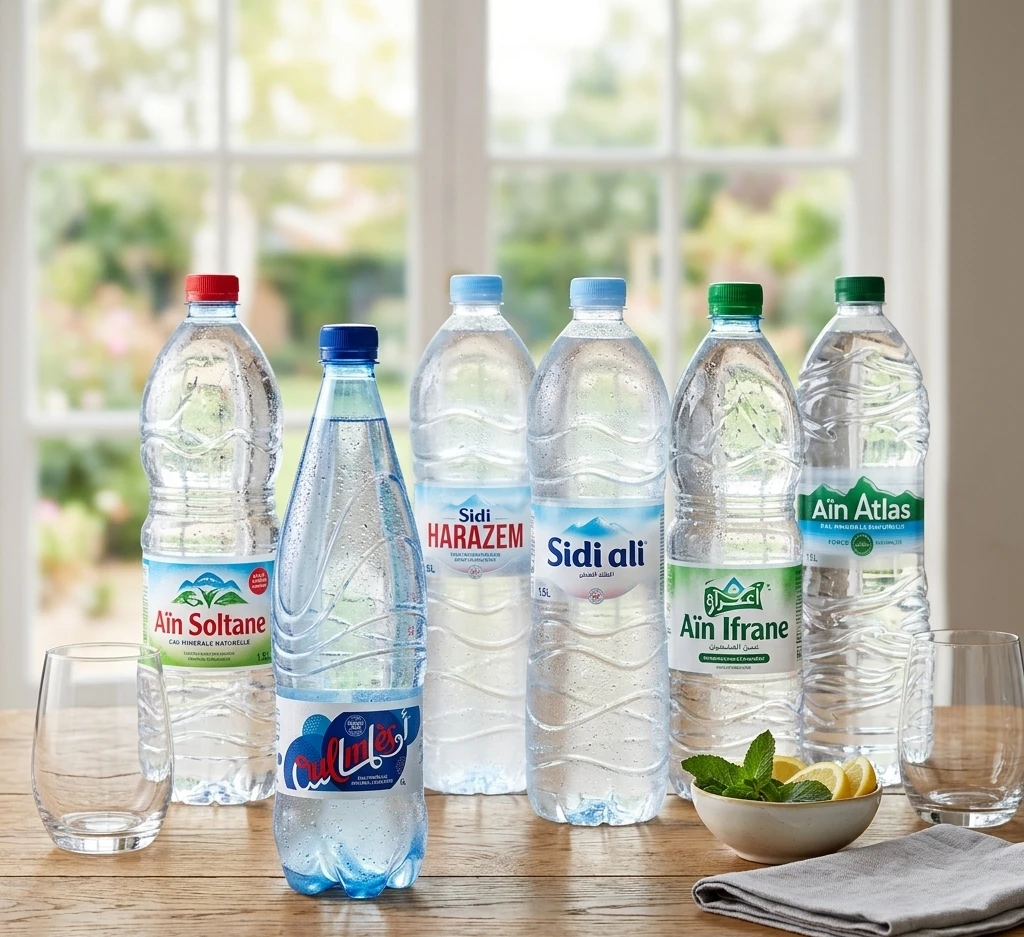Marcas de agua mineral embotellada disponibles en Marruecos — Sidi Ali, Ain Saiss, Oulmès