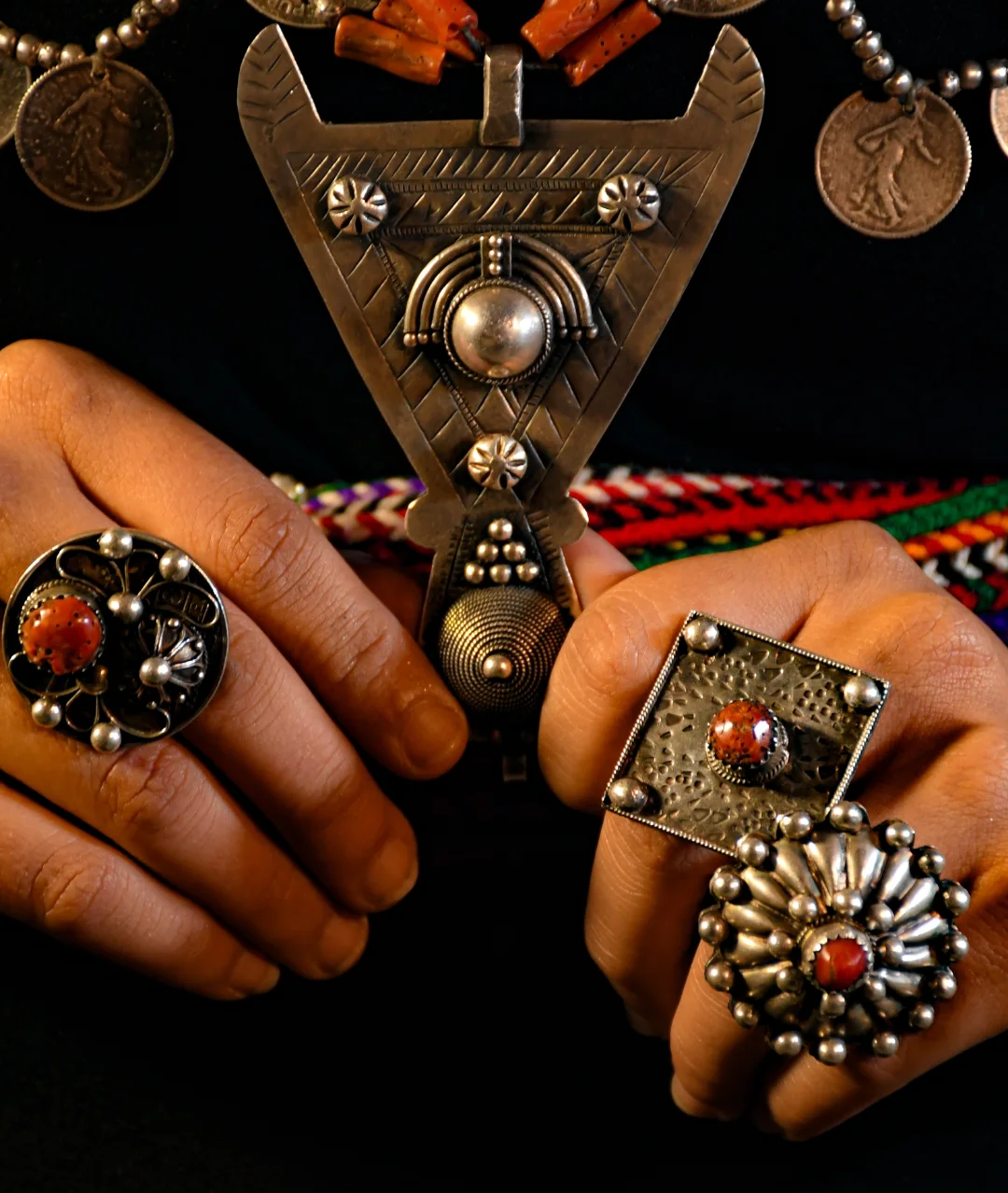 Traditional Berber silver necklace with amber stones Morocco