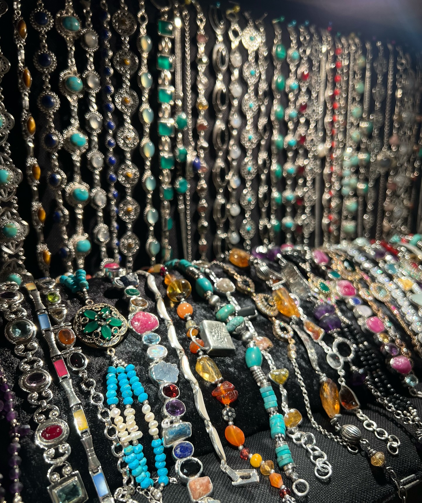 Moroccan Berber silver jewellery displayed at market