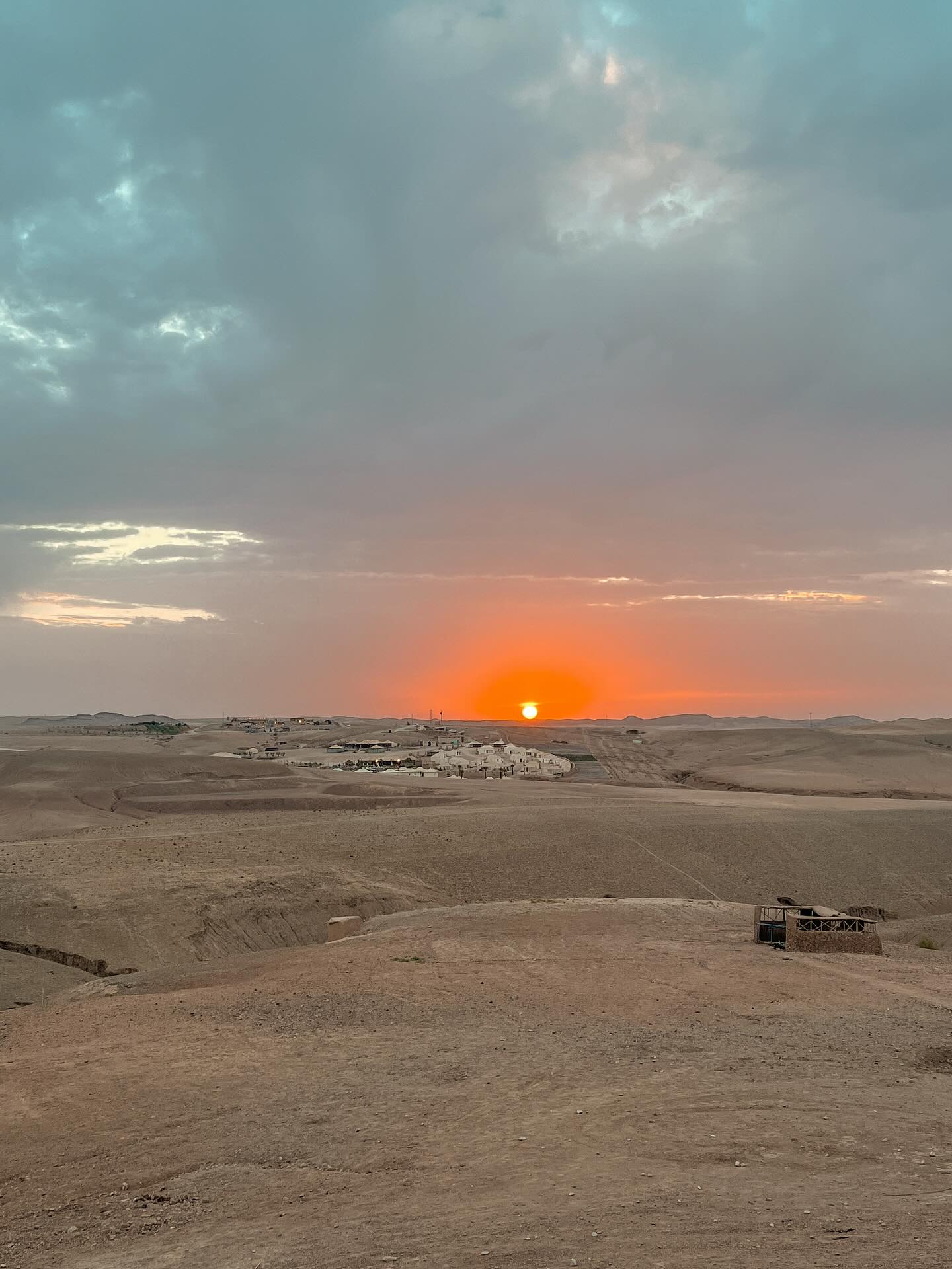 Agafay rocky desert plateau near Marrakech Atlas Mountains backdrop