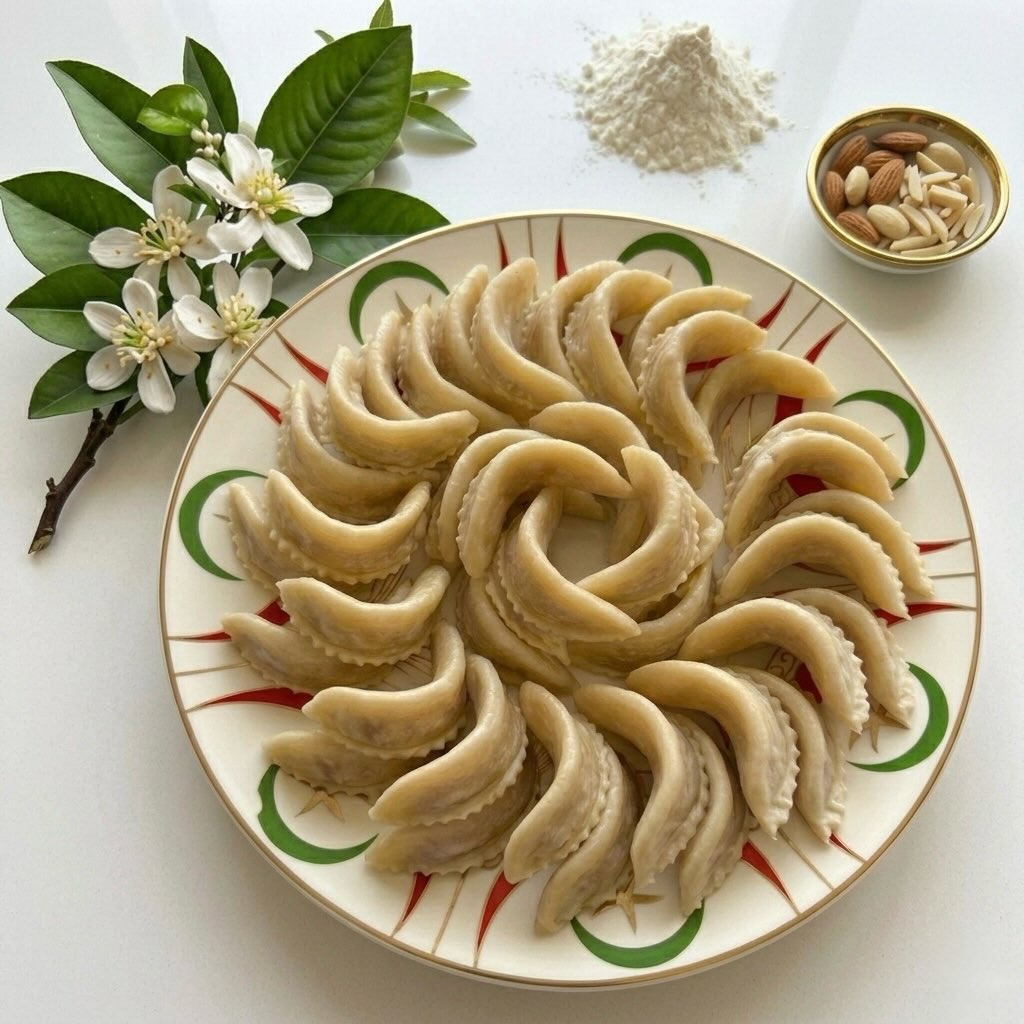 Moroccan cornes de gazelle pastries filled with almond paste