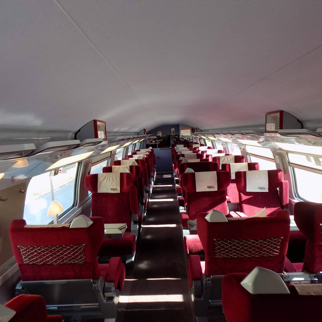 Interior of Al Boraq first class carriage showing comfortable seats and clean interior