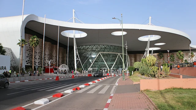 Petit taxis waiting outside Marrakesh Menara Airport