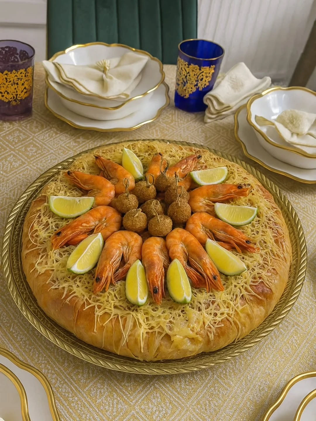 Moroccan bastilla pastry dusted with powdered sugar and cinnamon