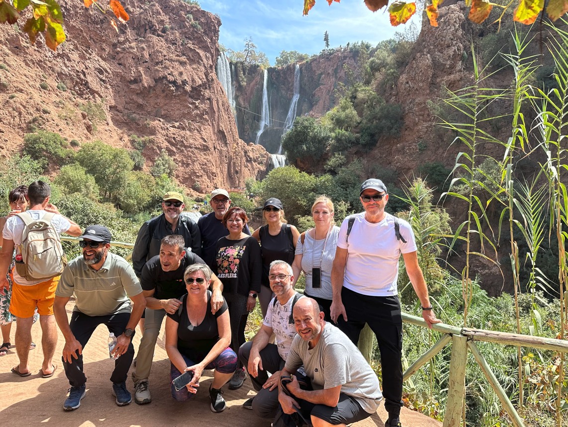 Ouzoud Waterfalls cascading through red canyon walls
