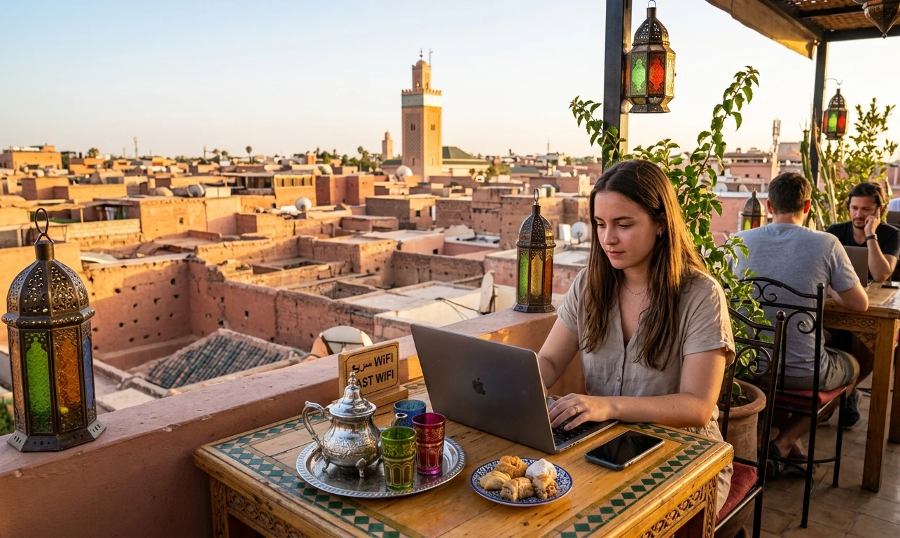 Remote work café in Marrakech medina with good WiFi connection