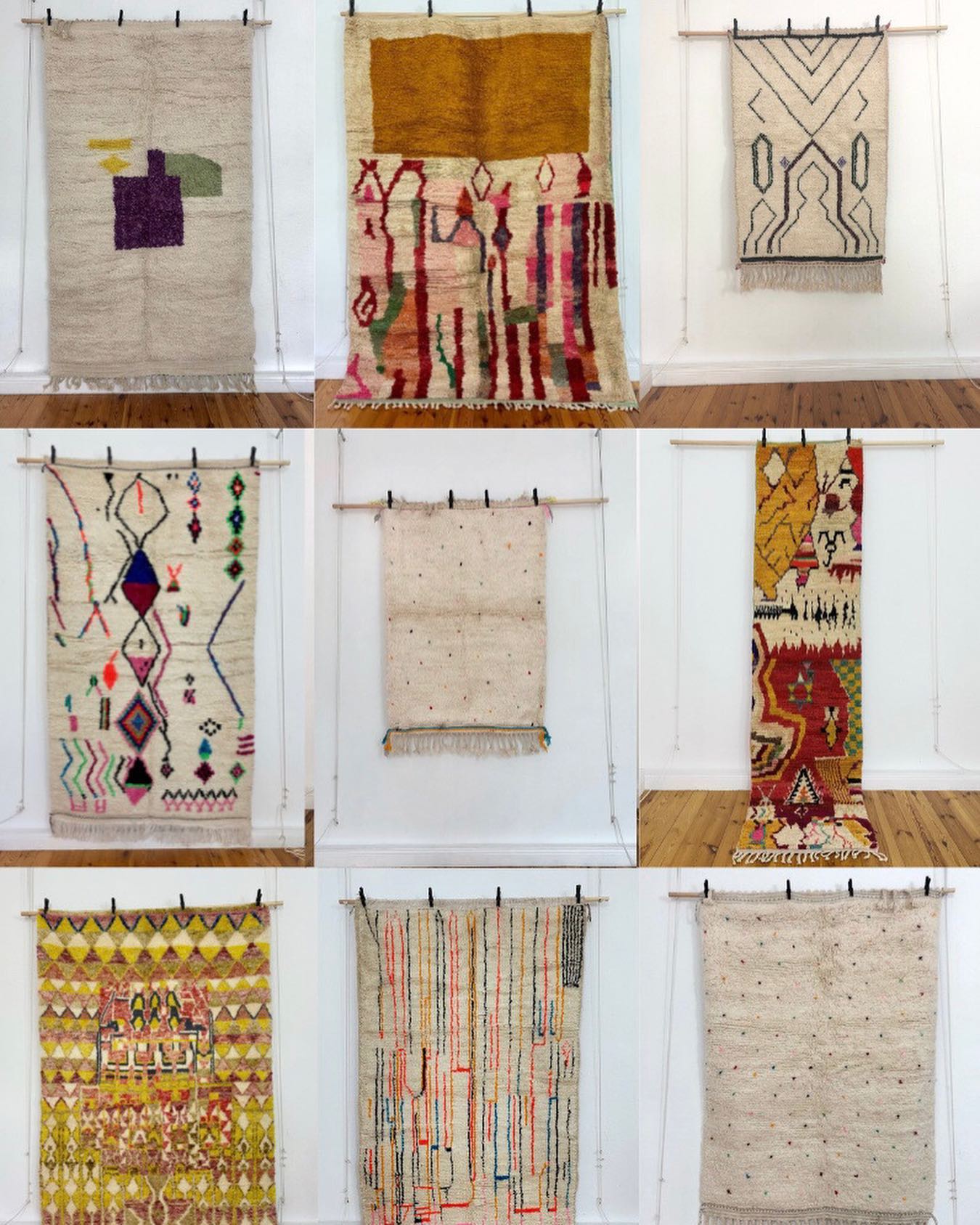 Colorful handwoven Berber rugs and Moroccan carpets displayed in a medina souk