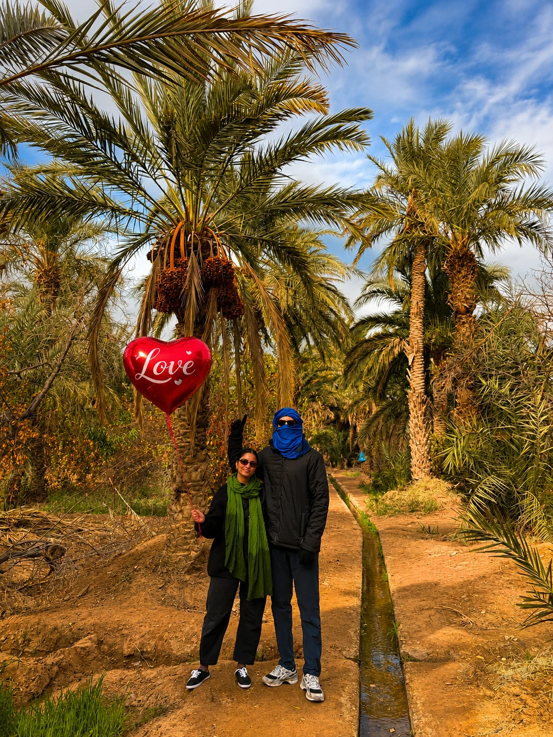 Romantic honeymoon setting among palm trees in Morocco