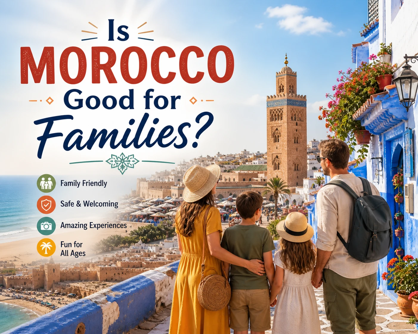 Family exploring the medina of Marrakech, Morocco