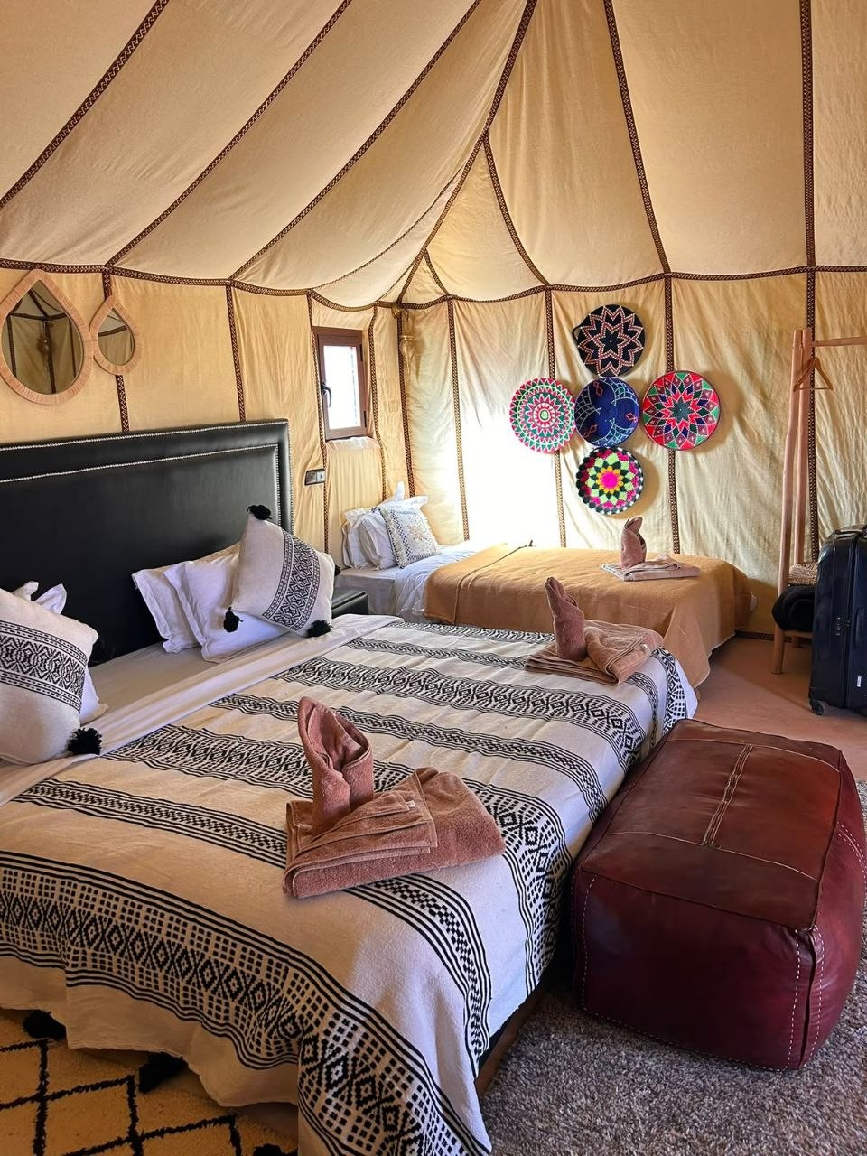 Sleeping arrangements inside the desert camp tent