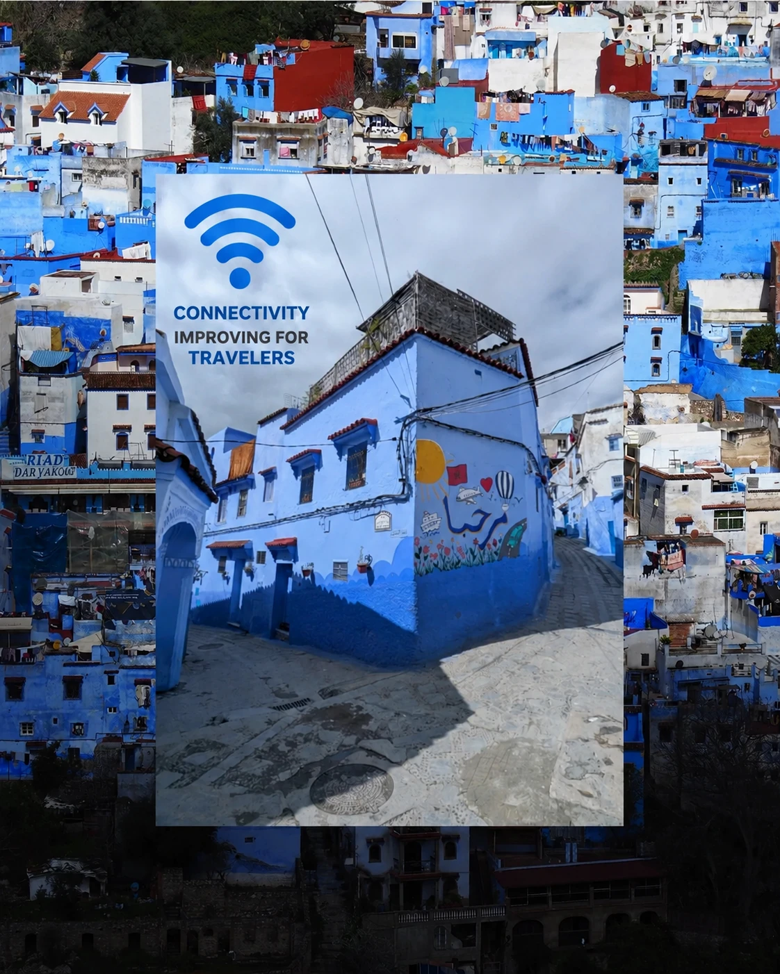 View of the Chefchaouen blue medina – connectivity improving for travelers