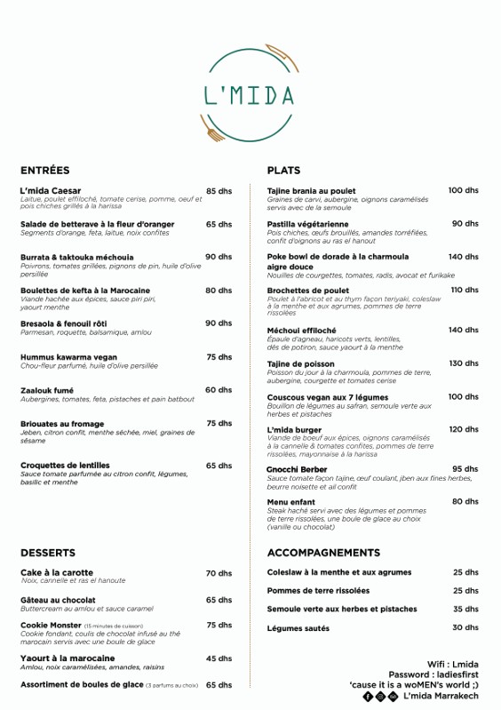 L'Mida Marrakech menu cover