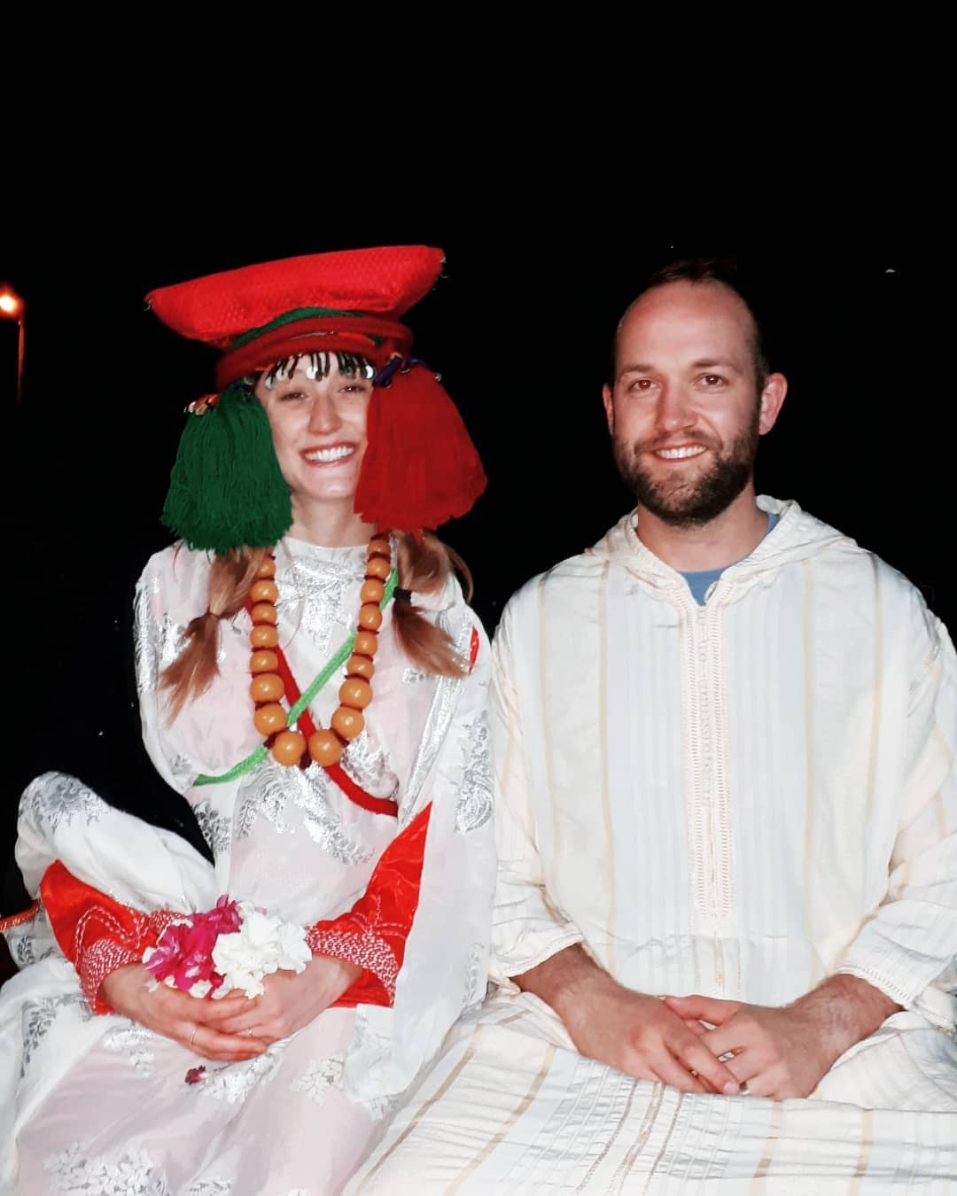 Rebecca and Nathan honeymoon in Morocco wearing Amazigh traditional clothing