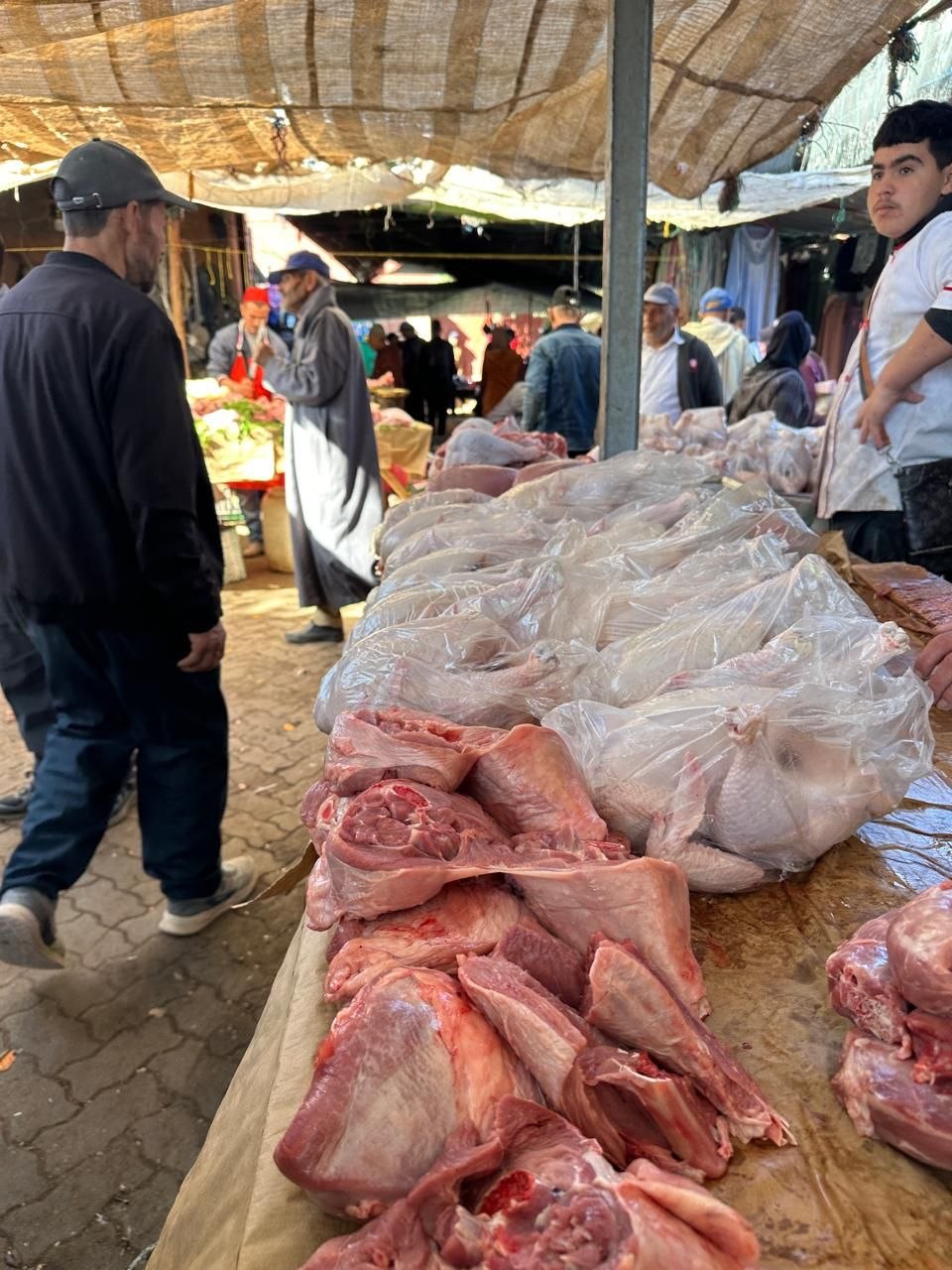 Stalls and crowds at the traditional Berber market in Asni