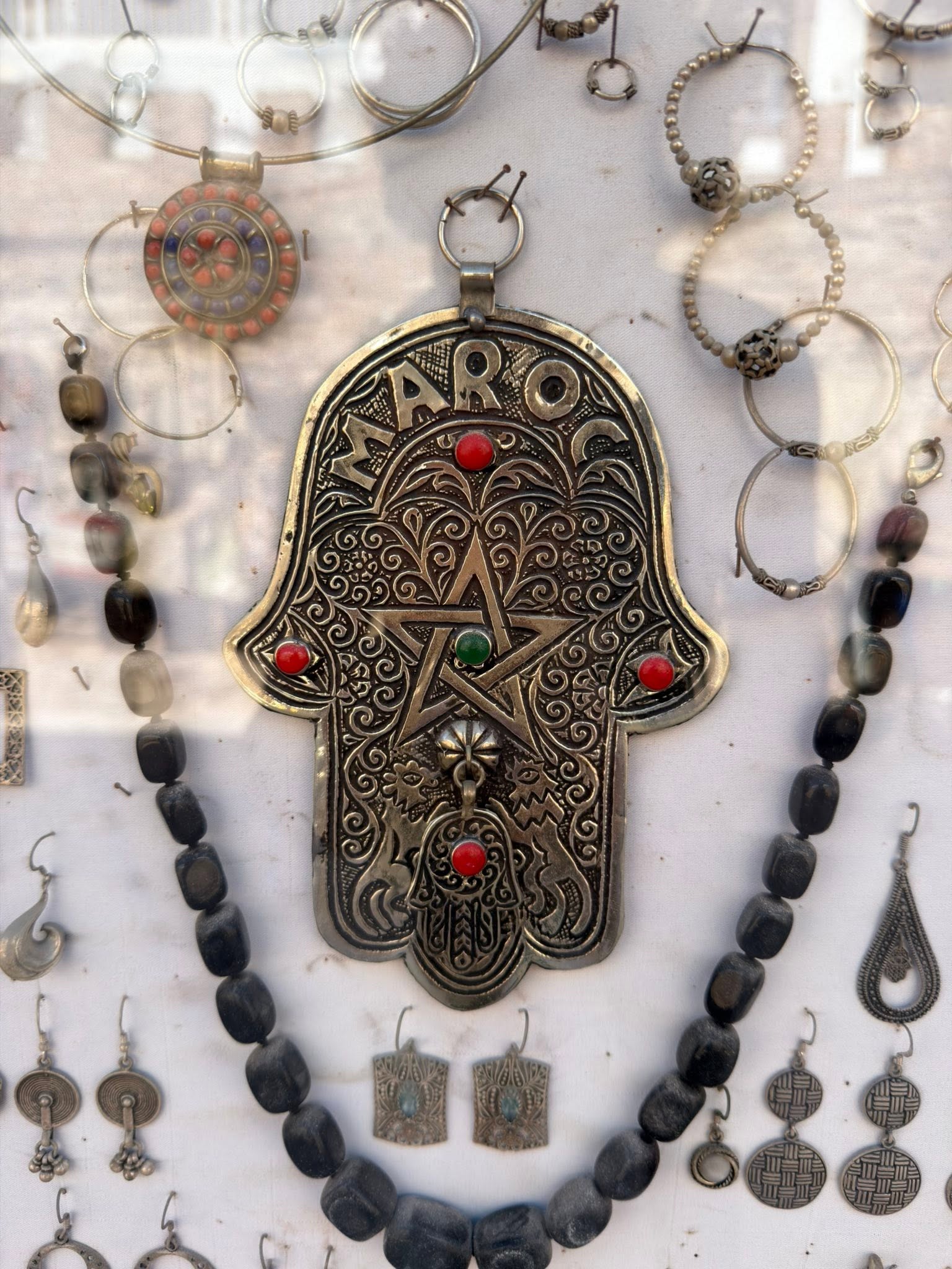Hand of Fatima symbol in Morocco displayed on a wall