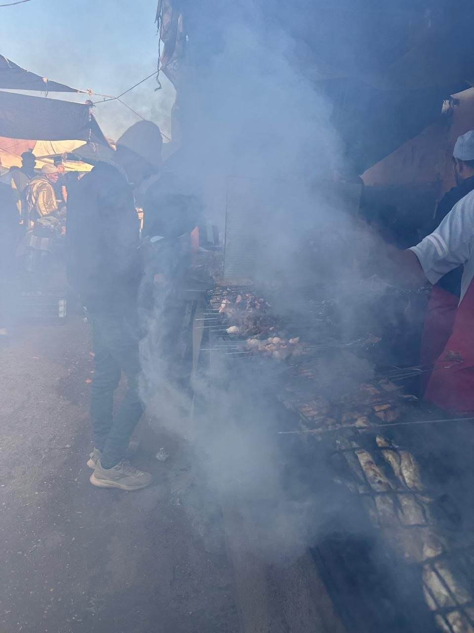 Mechoui slow-roasted lamb stall at the Asni souk