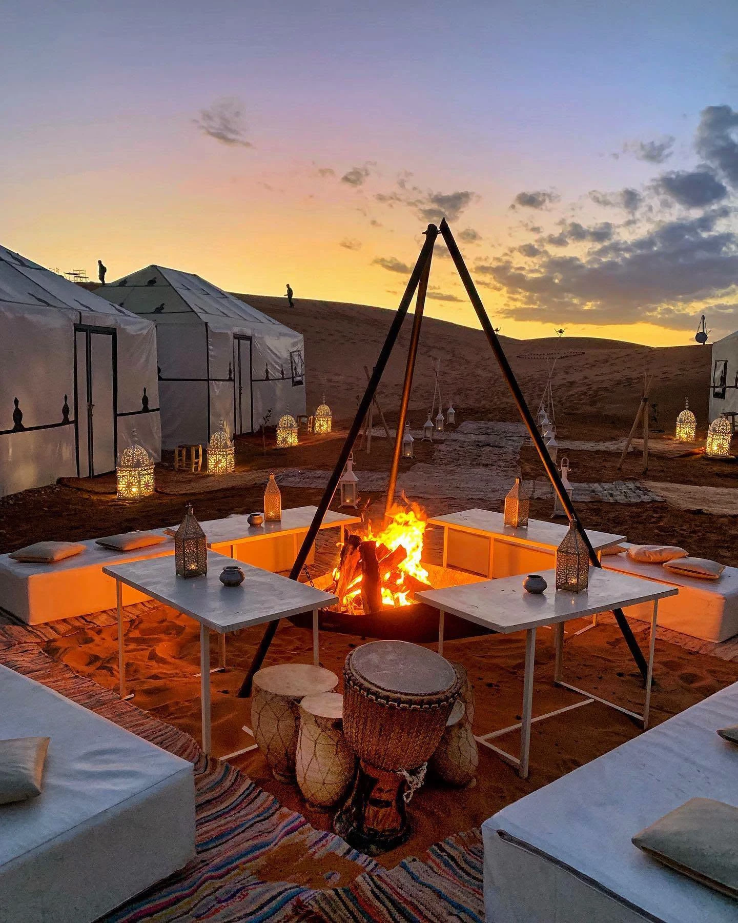 Luxury desert camp tents set among the dunes near Merzouga