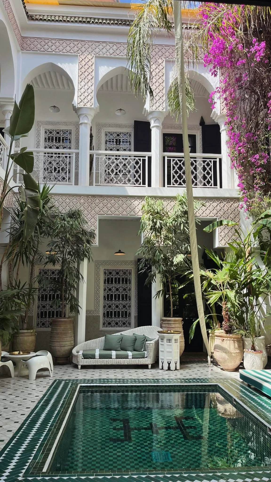 Interior courtyard of a luxury riad in the Marrakech medina