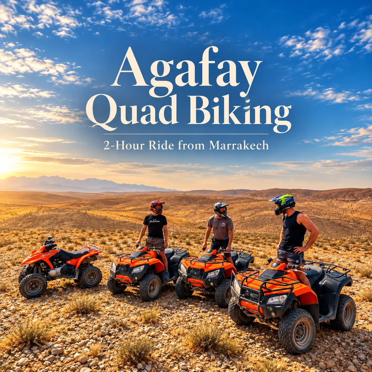 Quads en una pista polvorienta de la meseta de Agafay